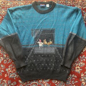 Buckingham Horse Wool Blend Sweater Men’s Sz M Embroidered Vintage Grandpa 90’s